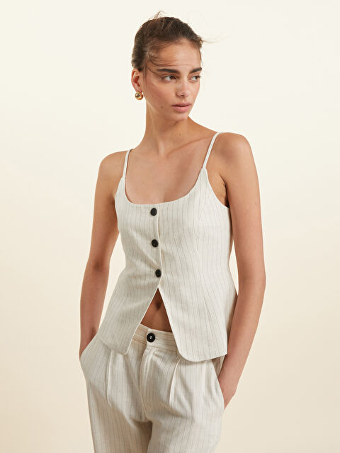 LCW Vision Çizgili Keten Karışımlı Kadın Klasik Yelek - S5LP53Z8-ELZ