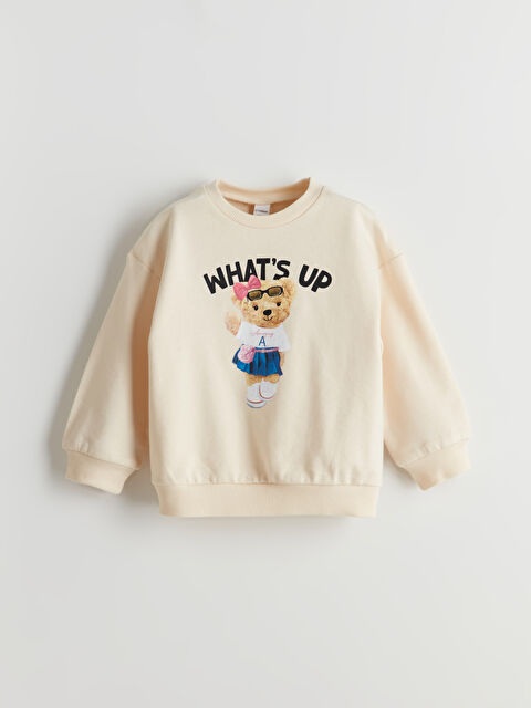 LCW Kids Bisiklet Yaka Ayı Teddy Baskılı Kız Çocuk Sweatshirt - S5LP59Z1-FF7
