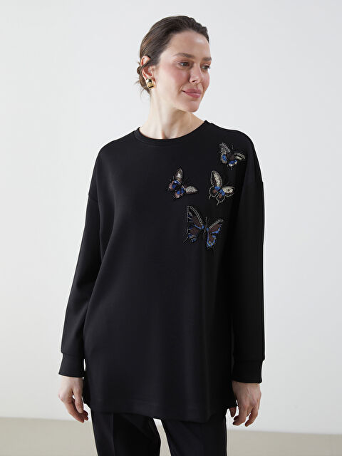 LCWAIKIKI Classic Bisiklet Yaka Kelebek İşlemeli Kadın Tunik - S5LP79Z8-CVL