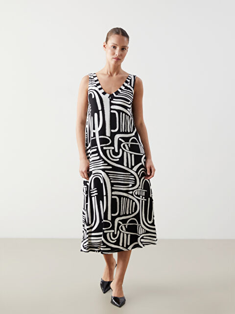 LCWAIKIKI Classic V Yaka Desenli Elbise - S5LP84Z8-LQJ