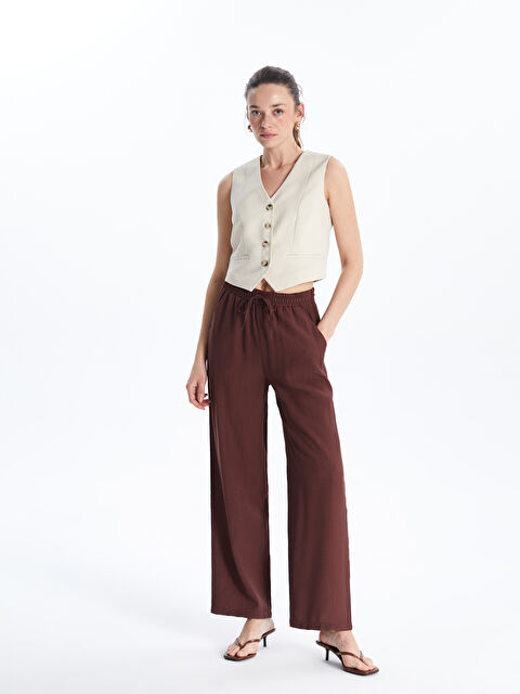 LCWAIKIKI Classic Beli Lastikli Dokulu Kadın Pantolon - S5LP94Z8-CT9