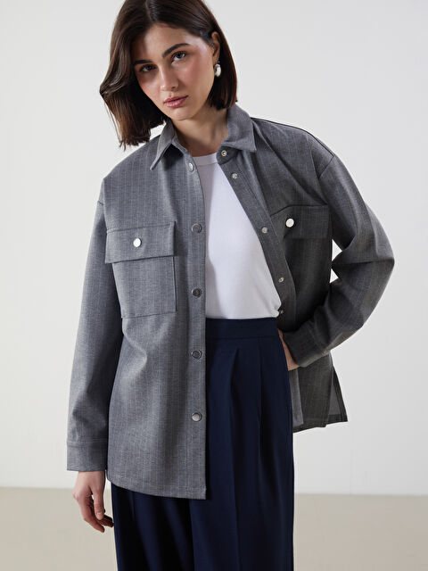 LCW Modest Çizgili Oversize Kadın Gömlek Ceket - S5LQ04Z8-LFY