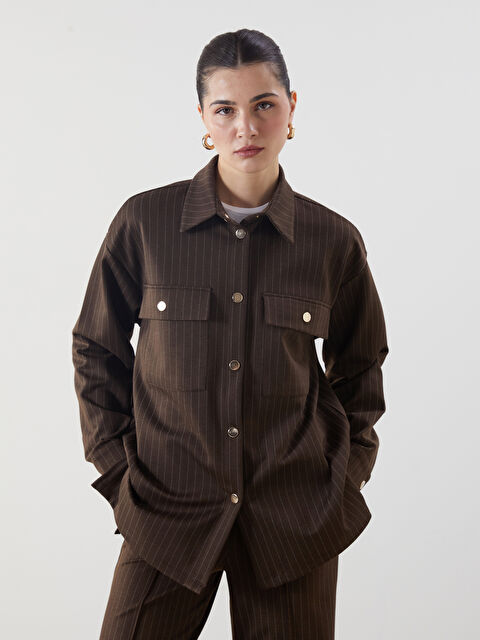 LCW Modest Çizgili Oversize Kadın Gömlek Ceket - S5LQ04Z8-LKM