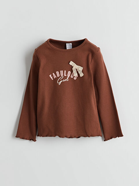 LCW Kids Bisiklet Yaka Uzun Kollu Baskılı Kız Çocuk Tişört - S5LQ28Z1-R1R