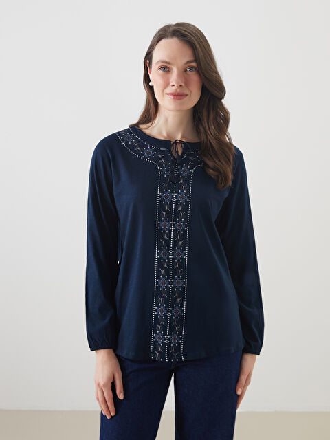 LCW Grace Bağlamalı Yaka Desenli Bluz - S5LQ38Z8-E1J