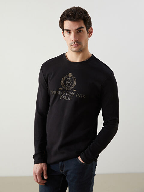 LCWAIKIKI Classic Bisiklet Yaka Uzun Kollu Baskılı Erkek Sweatshirt - S5LQ39Z8-CVL