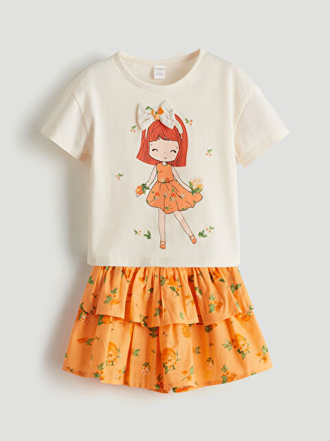 LCW Kids Baskılı Kız Çocuk Tişört ve Tütülü Etek 2'li - S5LQ58Z1-FRC