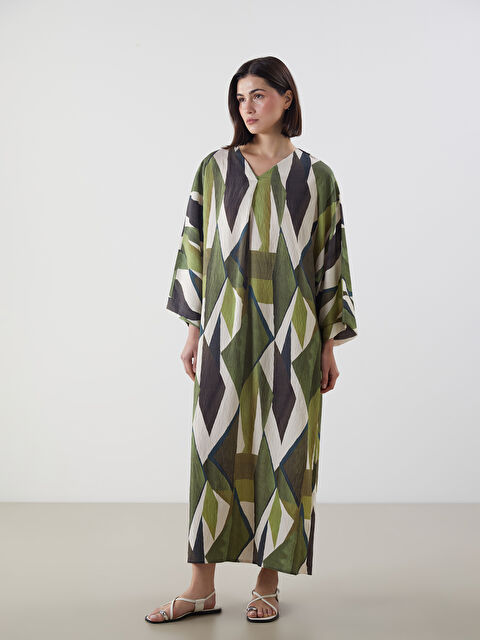 LCW Modest V Yaka Desenli Oversize Elbise - S5LR00Z8-LRR