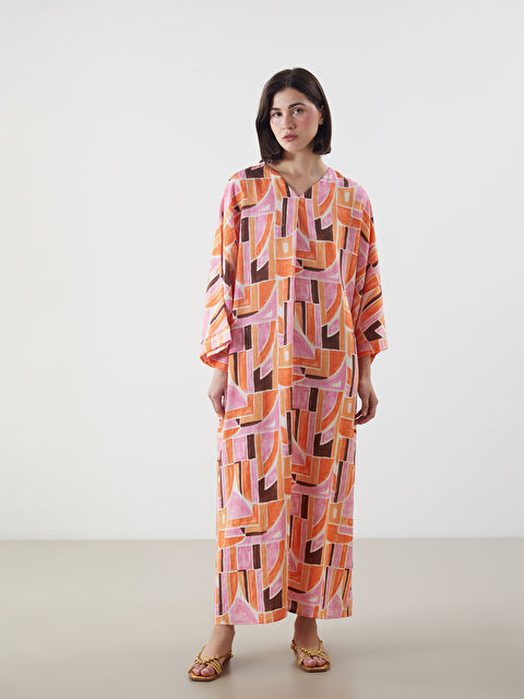 LCW Modest V Yaka Desenli Oversize Elbise - S5LR00Z8-LSR