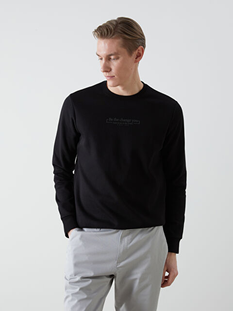 LCWAIKIKI Classic Bisiklet Yaka Baskılı Erkek Kalın Sweatshirt - S5LR44Z8-CVL