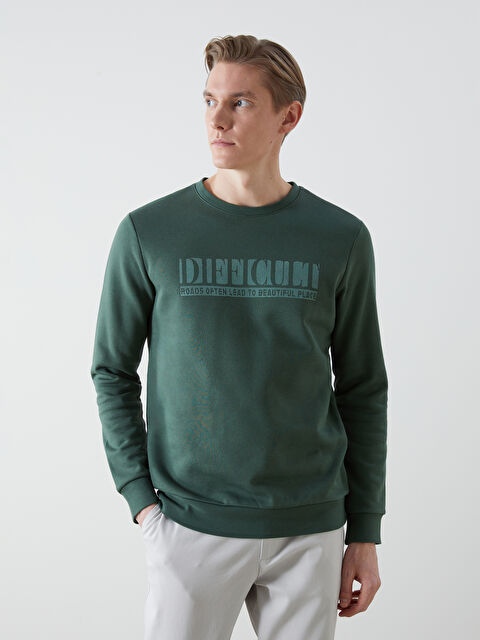 LCWAIKIKI Classic Bisiklet Yaka Baskılı Erkek Kalın Sweatshirt - S5LR45Z8-HRV