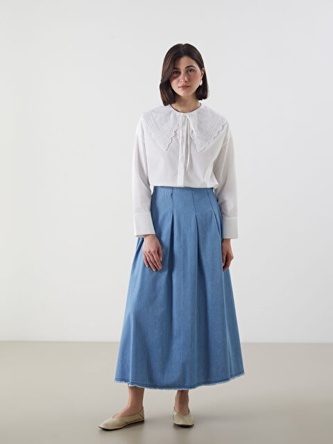 LCW Modest Beli Fermuarlı Pileli Jean Etek - S5LT18Z8-309