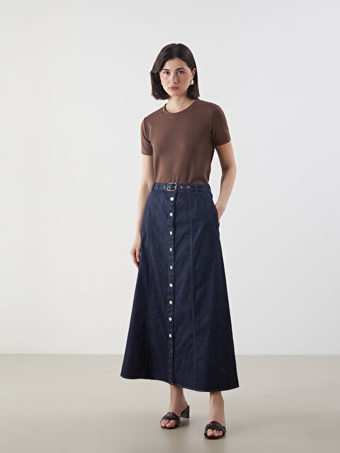 LCW Modest Beli Kemerli Düğmeli Jean Etek - S5LT20Z8-309