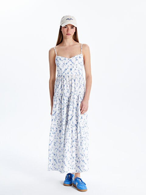 XSIDE V Yaka Çiçekli Poplin Elbise - S5LT24Z8-LU7