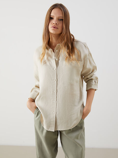 XSIDE Oversize %100 Keten Kadın Gömlek - S5LT33Z8-QH3