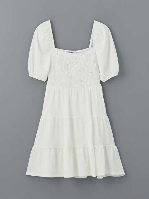 XSIDE Kare Yaka Balon Kollu Katkat Mini Elbise