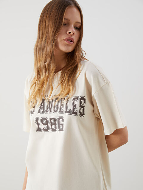 XSIDE Bisiklet Yaka Los Angeles Baskılı Kadın Tişört - S5LT71Z8-FF7