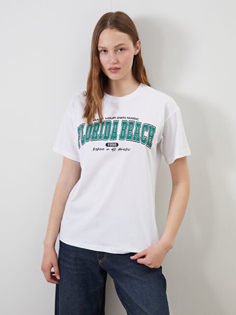 XSIDE Bisiklet Yaka Baskılı Kadın Tişört - S5LT72Z8-Q6K