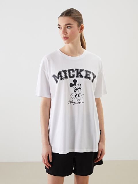 XSIDE Bisiklet Yaka Mickey Mouse Baskılı Kadın Tişört - S5LT80Z8-Q6K