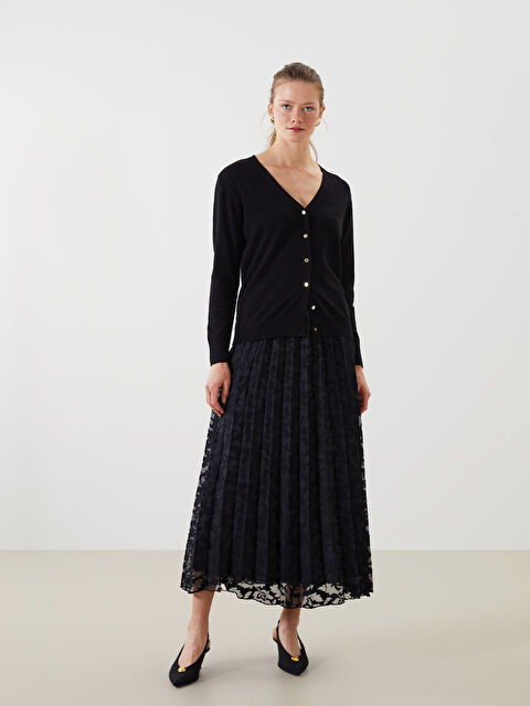 LCWAIKIKI Classic Beli Lastikli Desenli Şifon Kadın Pileli Etek - S5LU58Z8-CVL