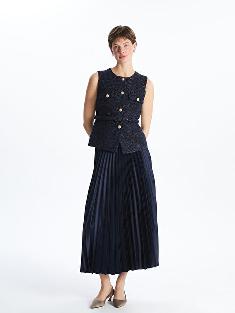 LCWAIKIKI Classic Beli Lastikli Saten Kadın Pileli Etek - S5LU60Z8-Z1S