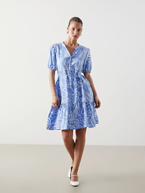 LCW Comfort Kaçık Yaka Desenli Mini Gömlek Elbise - S5LU69Z8-LQQ