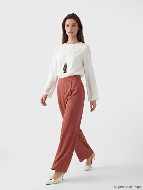 LCW Modest Beli Lastikli Geniş Paça Kadın Pantolon