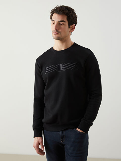 LCWAIKIKI Classic Bisiklet Yaka Baskılı Erkek Kalın Sweatshirt - S5LV18Z8-CVL