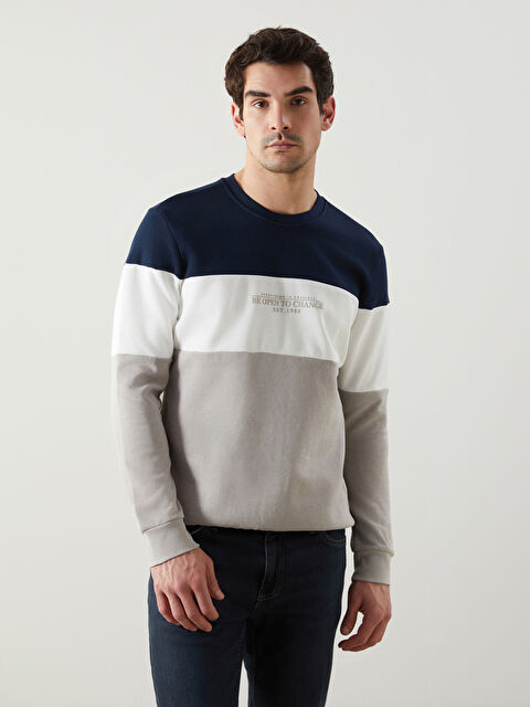 LCWAIKIKI Classic Crew Neck Long Sleeve Color Block Men's Sweatshirt - S5LV23Z8-ZDK