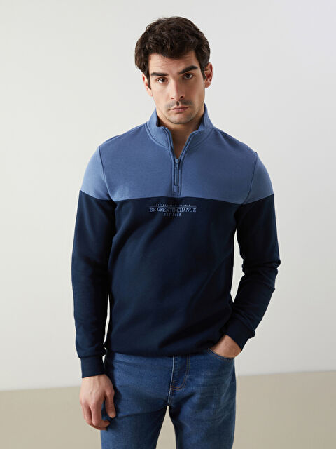 LCWAIKIKI Classic Dik Yaka Uzun Kollu Renk Bloklu Erkek Sweatshirt - S5LV25Z8-DWP