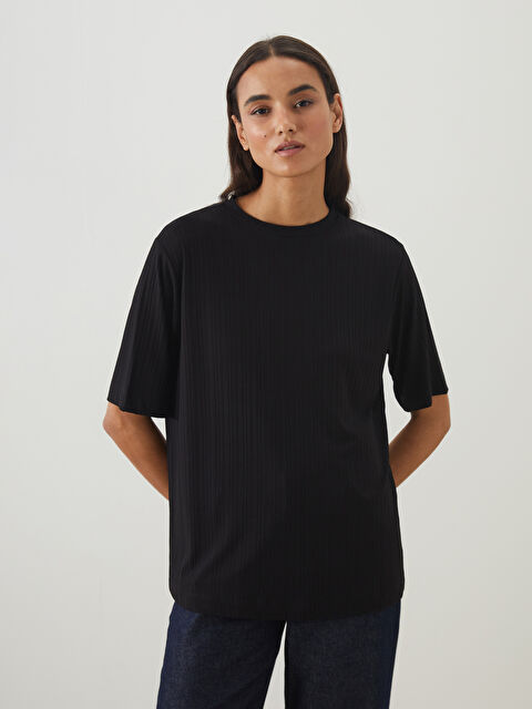 LCW Modest Bisiklet Yaka Oversize Kadın Tişört - S5LV72Z8-CVL