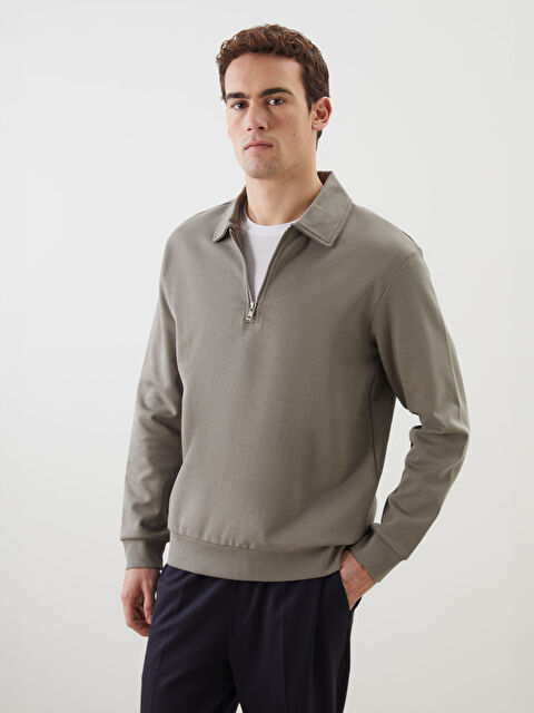 LCW Vision Polo Yaka Uzun Kollu Erkek Sweatshirt - S5LY03Z8-GCS