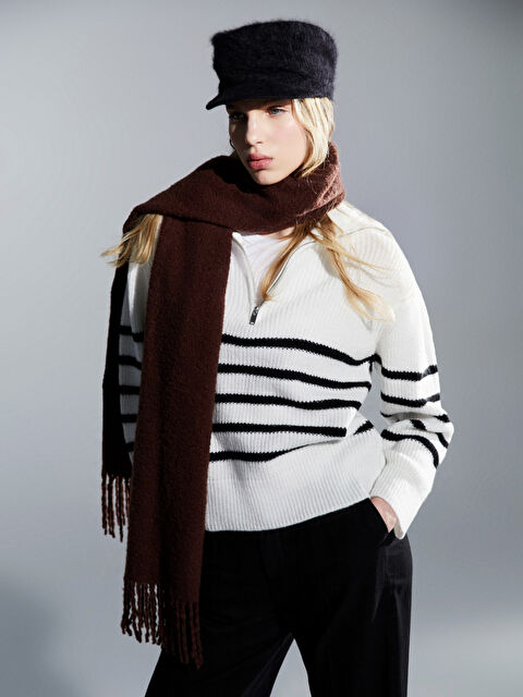 XSIDE Polo Yaka Çizgili Kadın Triko Kazak - S5M036Z8-RFC