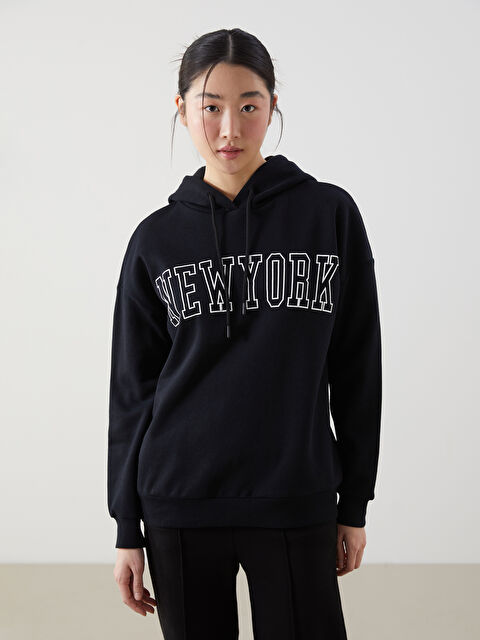 XSIDE New York Baskılı Oversize Kadın Kalın Hoodie - S5M042Z8-CVL