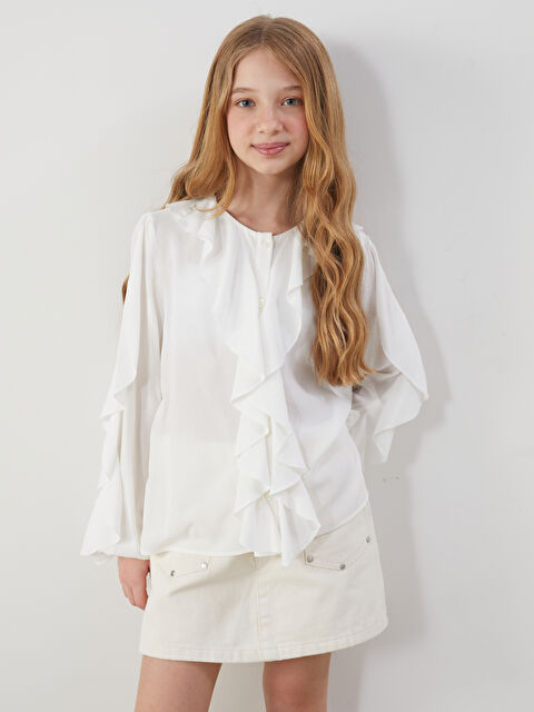 LCW Kids Bisiklet Yaka Volan Detaylı Kız Çocuk Gömlek - S5M151Z4-R9J