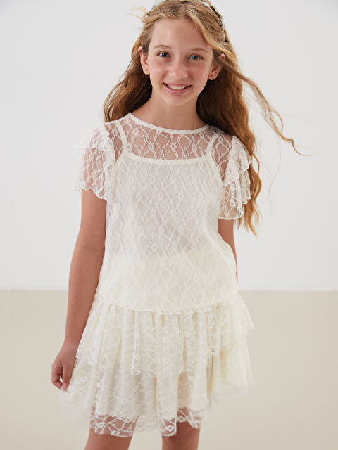 LCW Kids Bisiklet Yaka Dantel Detaylı Kız Çocuk Bluz - S5M163Z4-KXN