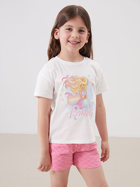 LCW Kids Barbie Baskılı Kız Çocuk Tişört ve Şort 2'li - S5M218Z1-R9J