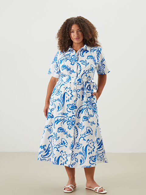 LCWAIKIKI Classic Çiçekli Kuşaklı Gömlek Elbise - S5M312Z8-LQK