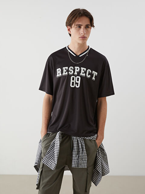 XSIDE V Yaka Kısa Kollu Baskılı Erkek Tişört - S5M348Z8-Y0C