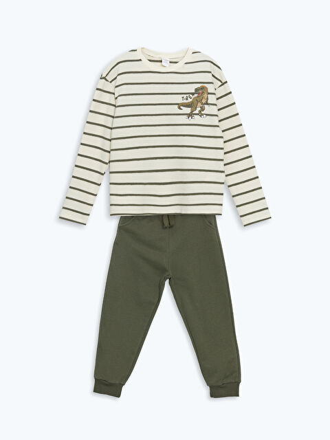 LCW Kids Dinozor Baskılı Erkek Çocuk Tişört ve Pantolon 2'li - S5M391Z1-LE4