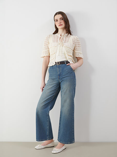 LCW Jeans Beli Kemerli Wideleg Kadın Jean Pantolon - S5M555Z8-JVU