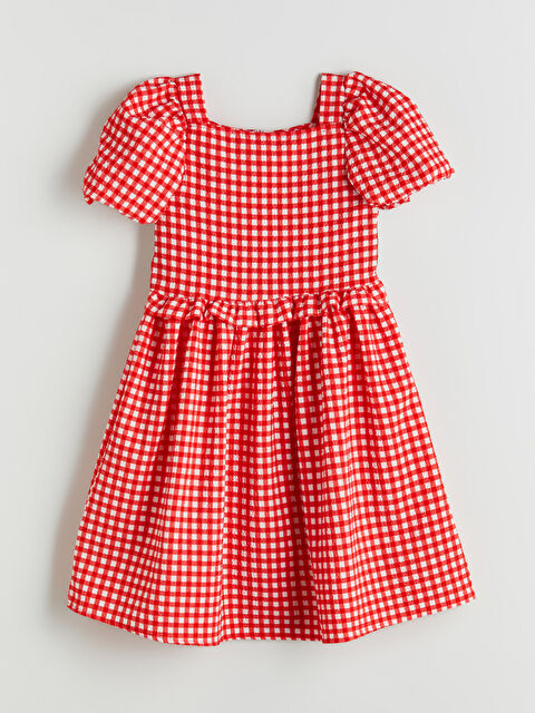 LCW ECO Kare Yaka Ekose Kız Çocuk Elbise