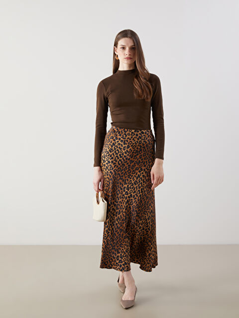 LCW Modest Leopar Desenli Saten Kadın Etek - S5M566Z8-LQY