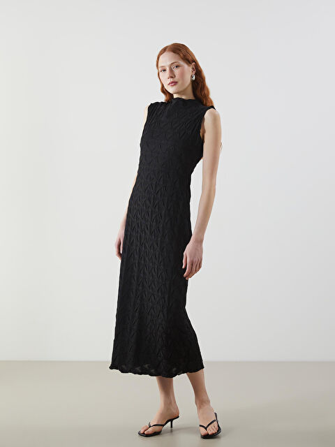 LCW Vision Dik Yaka Kendinden Desenli Elbise - S5M638Z8-CVL