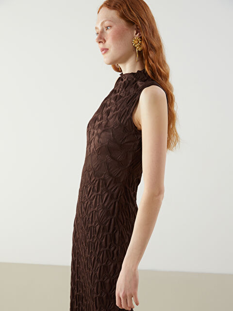 LCW Vision Dik Yaka Kendinden Desenli Elbise - S5M638Z8-HSK