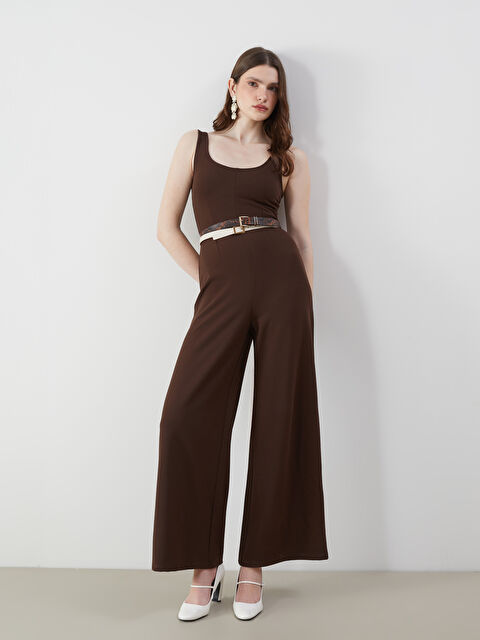 LCW Vision U Yaka Geniş Paça Krep Tulum - S5M641Z8-R39