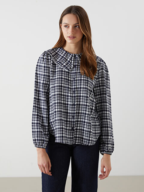 LCWAIKIKI Classic Bebe Yaka Ekose Kadın Gömlek - S5M649Z8-LKX