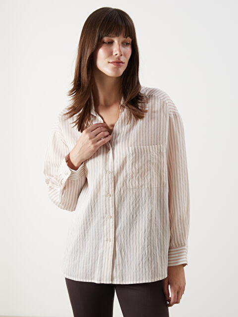 LCW Comfort Çizgili Oversize Kadın Gömlek - S5M651Z8-LEW
