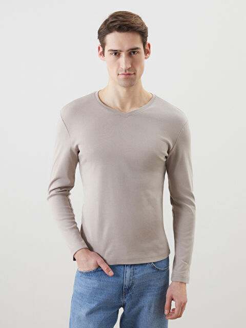 LCWAIKIKI Basic V Yaka Uzun Kollu Erkek Sweatshirt - S5M686Z8-SJJ