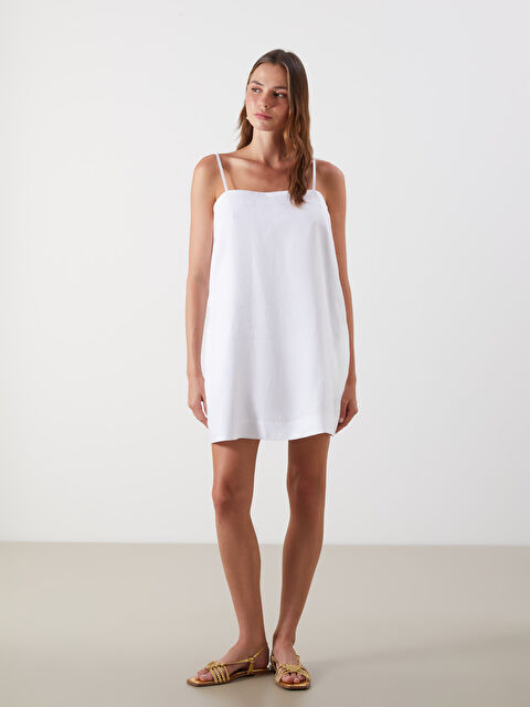 LCW Vision Kare Yaka %100 Keten Mini Elbise - S5M701Z8-Q6K